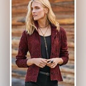 NWT The Peruvian Connection Rosemead Knit Jacket Red/Black Pima Size Large